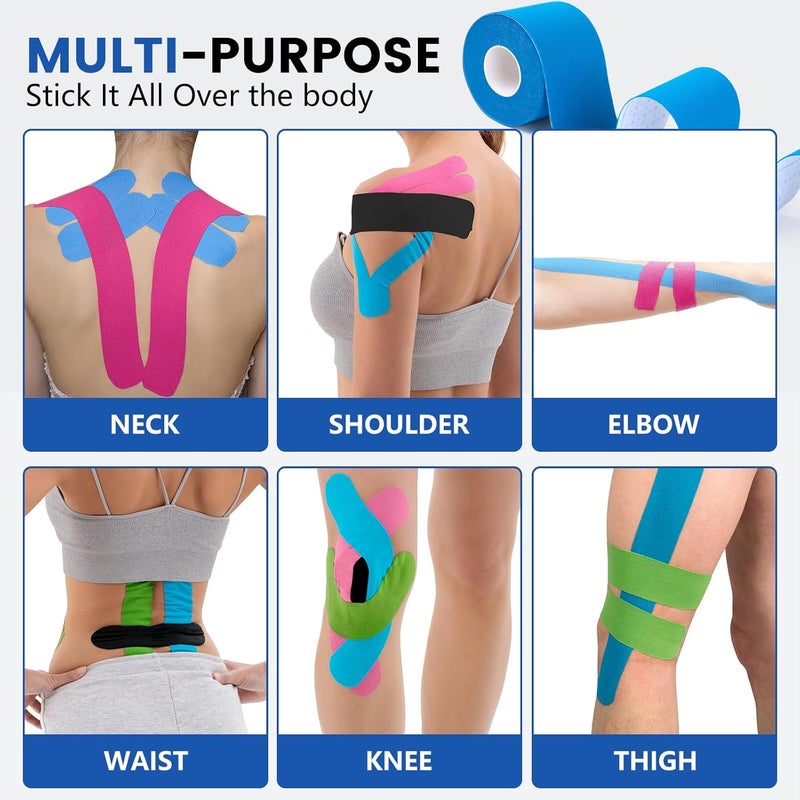 NUITPY 5 Rolls Kinesiology Tape, 5 Colors 2 inch x 16.4 Feet Waterproof Athletic Tape, Uncut Kinetic Tape, Elastic Muscle Tape, Sports Tape, Knee Tape for Exercise and Daily Use - Image 4